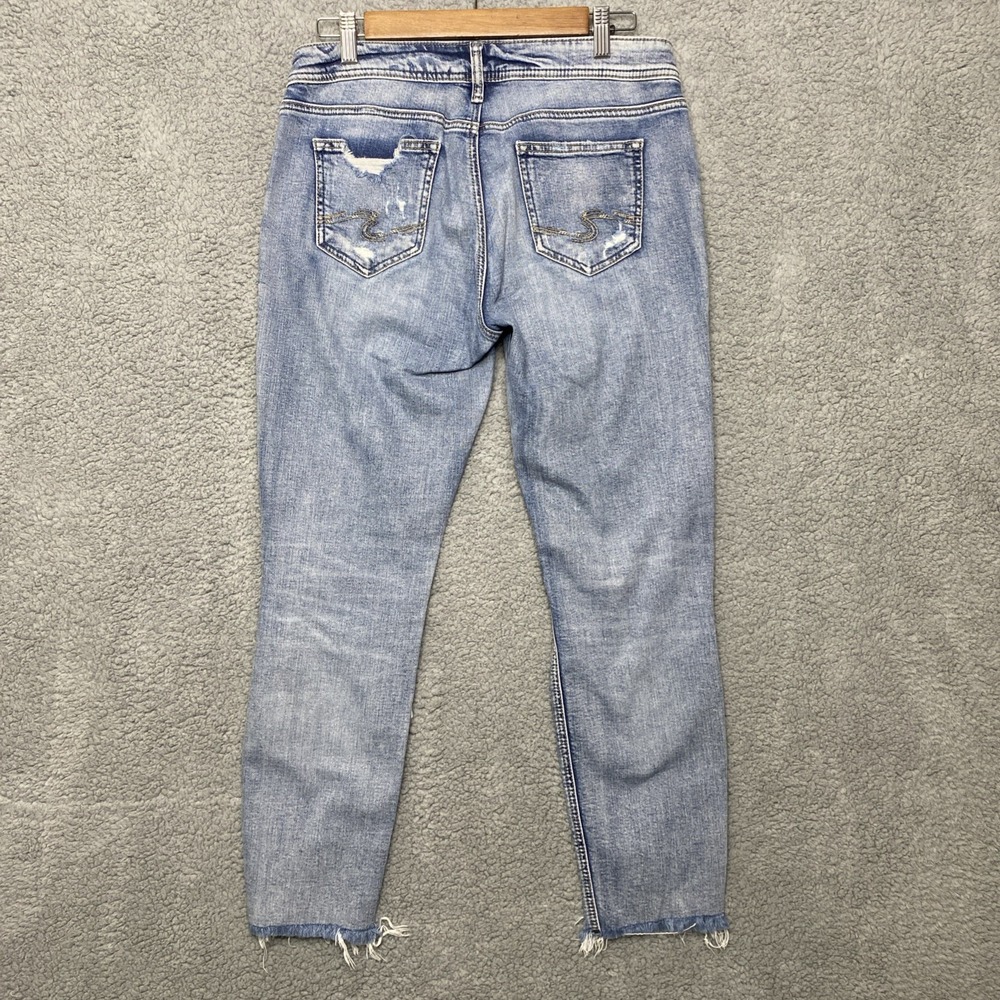 Silver Jeans Sam Boyfriend Women 26x27 Blue Denim Mid Rise Distressed Grunge - Picture 2 of 11